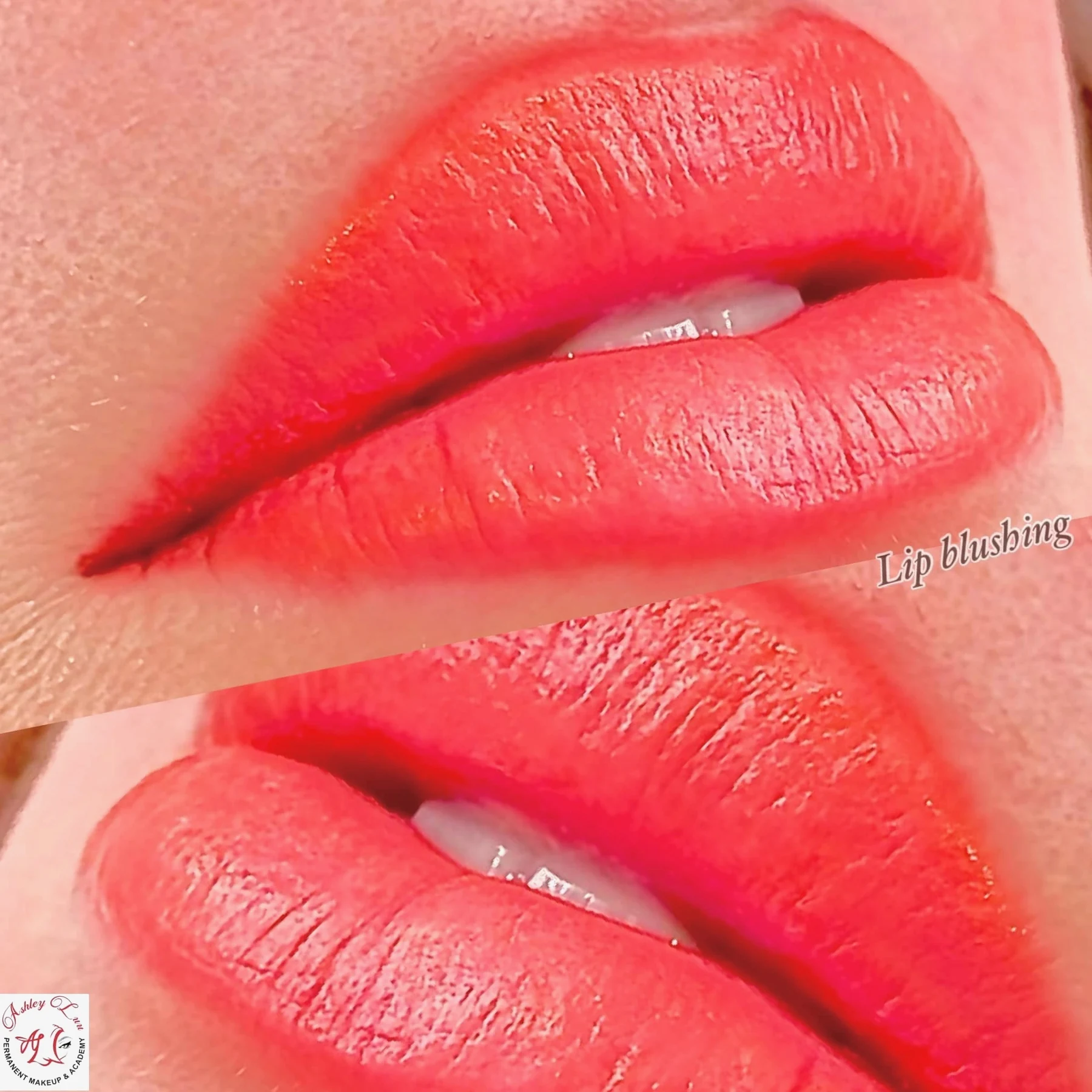 Coral Lip Blush permanent makeup work by Ashley Luu
