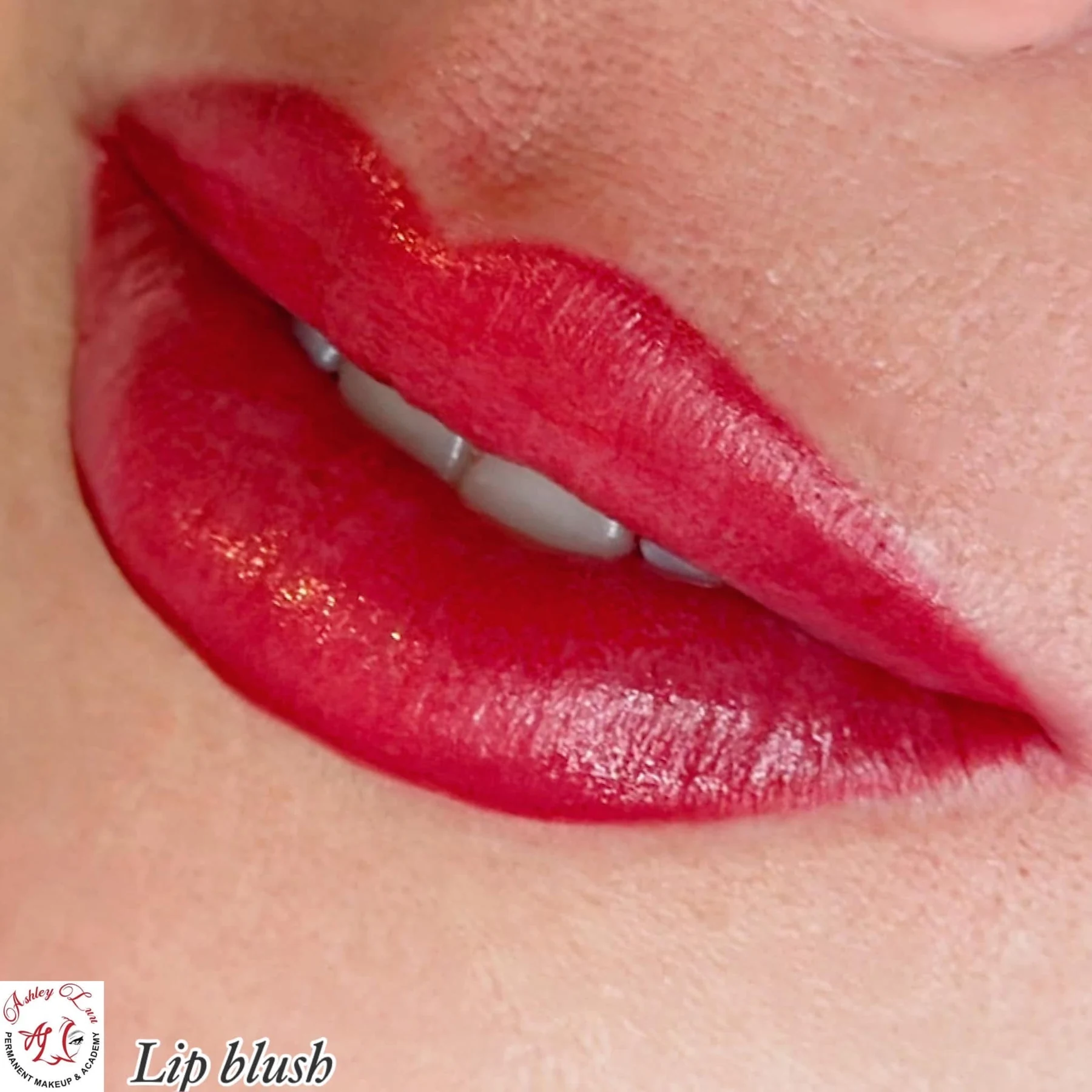 Classic Red Lip Blush permanent makeup work by Ashley Luu