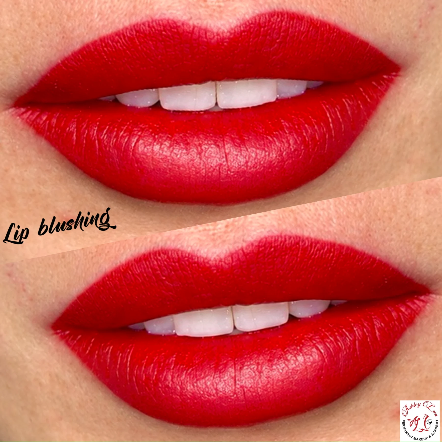 Statement Red Lip Blush permanent makeup work by Ashley Luu