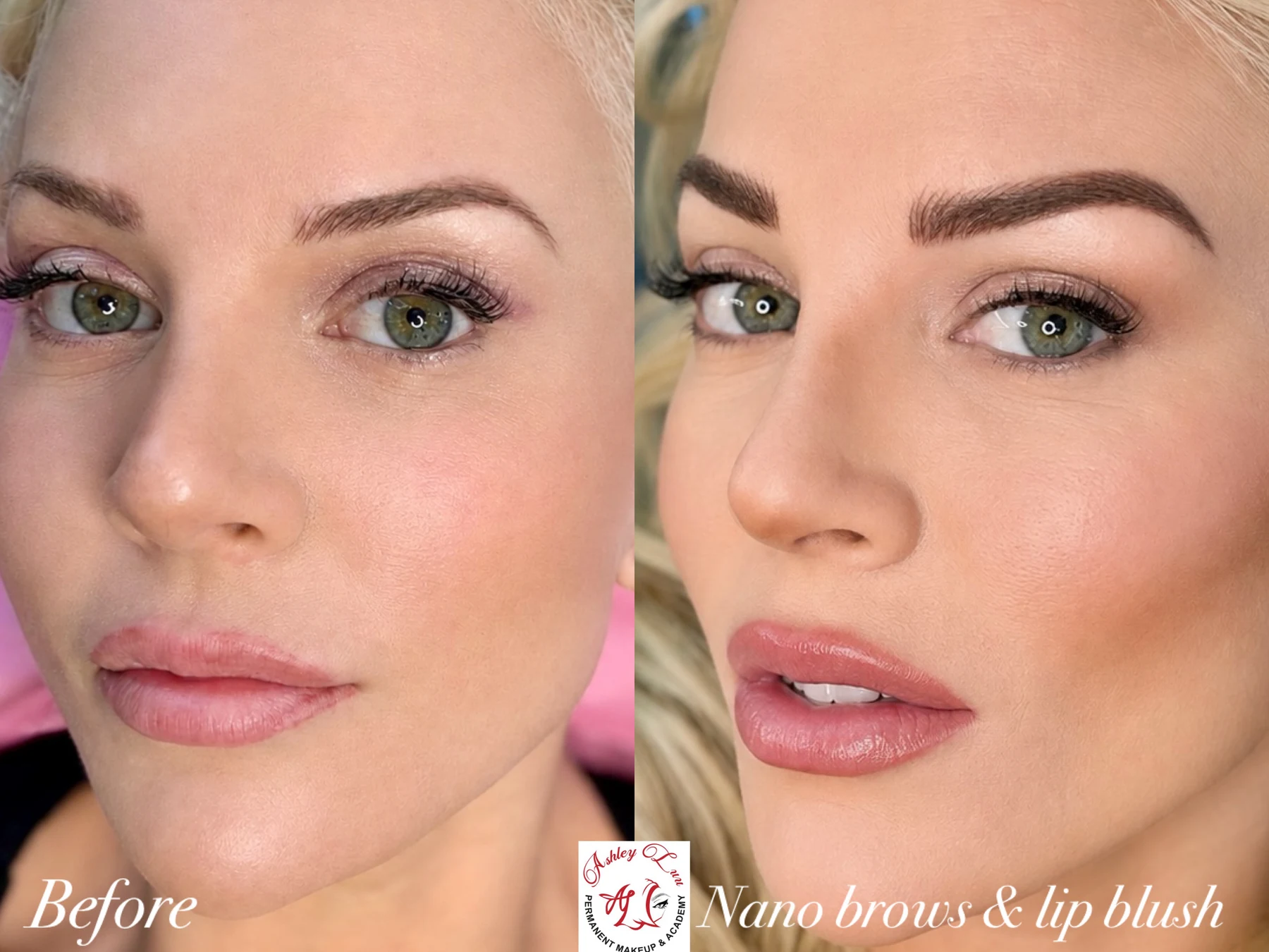 Nano Brows & Lip Blush permanent makeup work by Ashley Luu