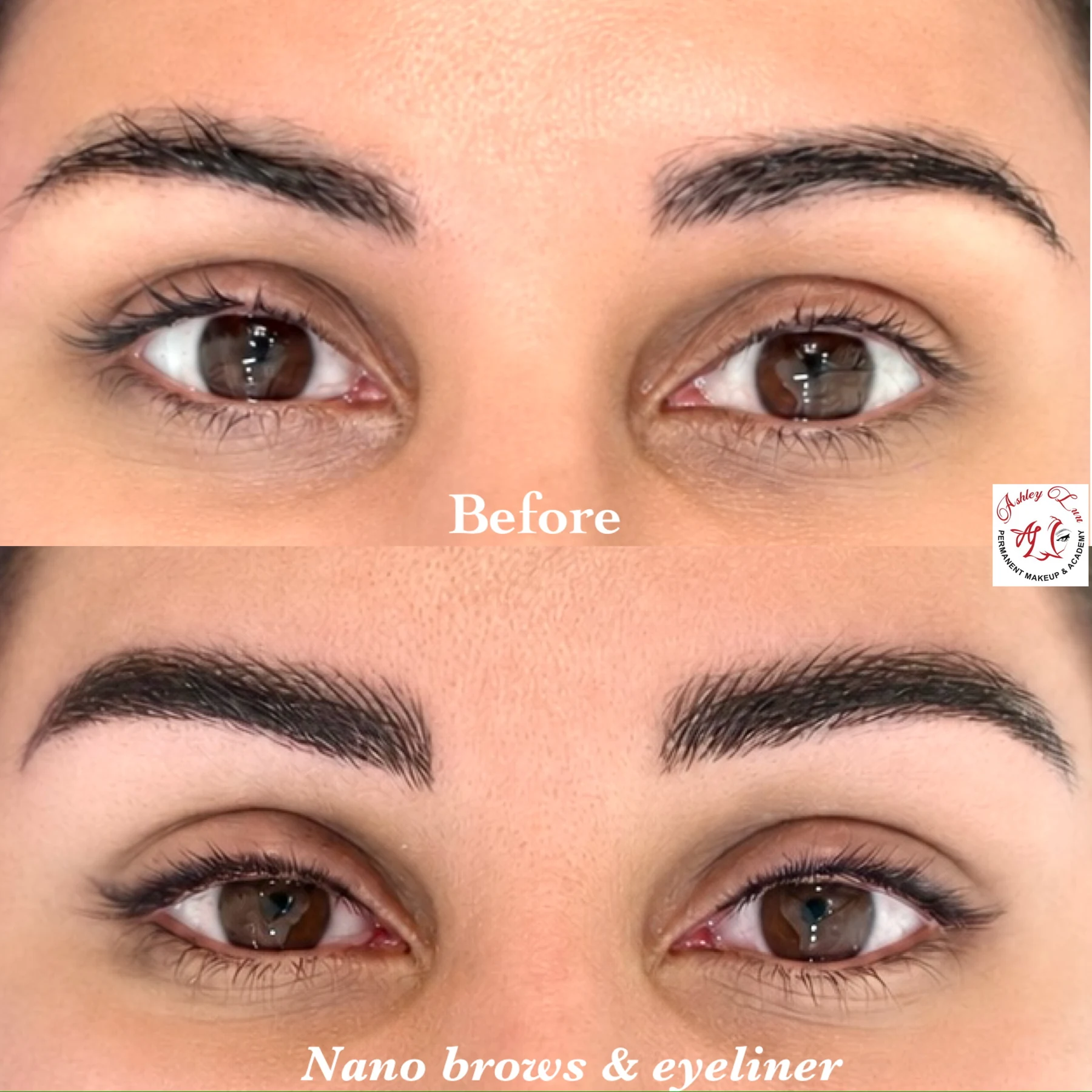 Nano Brows & Eyeliner Transformation permanent makeup work by Ashley Luu