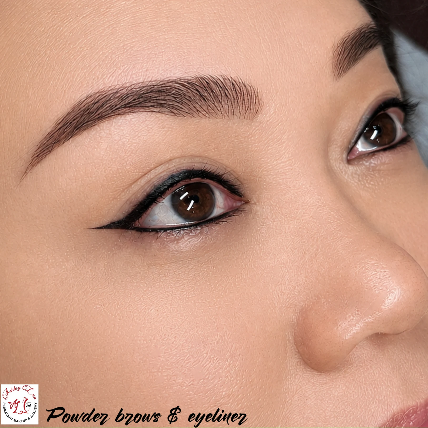 Powder Brows & Winged Eyeliner permanent makeup work by Ashley Luu